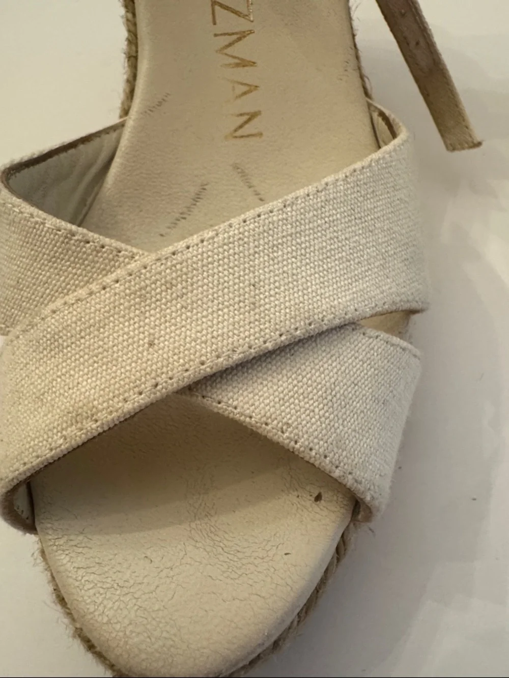 Stuart Weitzman Beige Canvas Espadrille Wedge Sandals Size 4B - Picture 8 of 10
